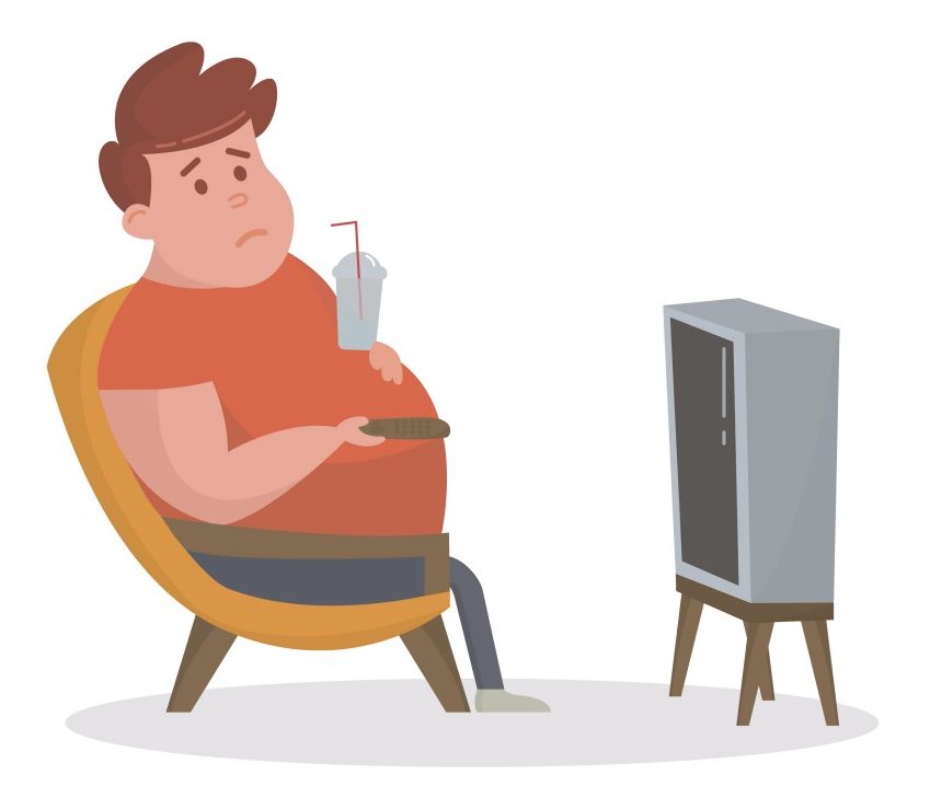 Fat man sitting on the couch and watching TV(friendlyvector)s