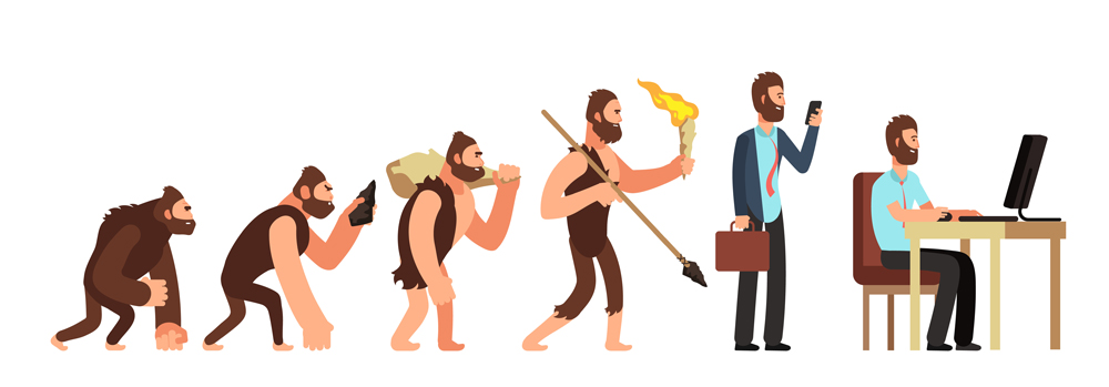 Human evolution. From monkey to businessman and computer user(MicroOne)S