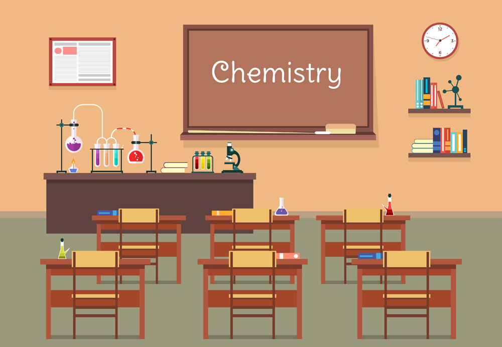 Vector flat illustration of chemistry classroom at the school(Elegant Solution)s