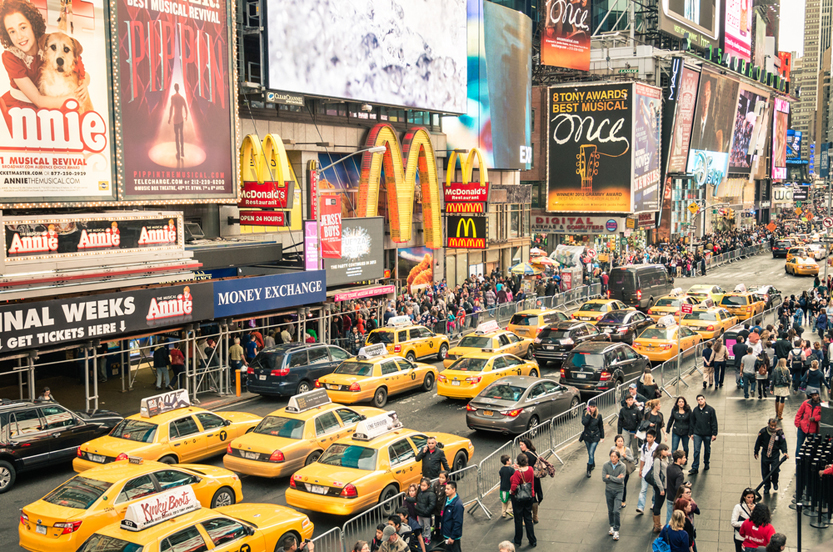 taxicabs and traffic jam congestion in front of Mc Donalds in Times Square in Manhattan(View Apart)s