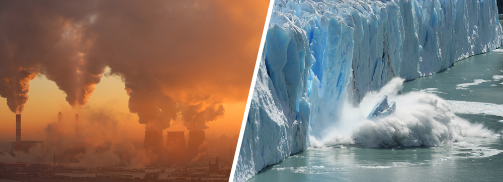 One of the major drivers of global warming and climate change (L), and its associated consequence (R)