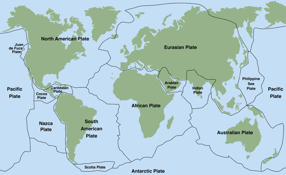 Plate tectonics - world map with major an minor plates(Peter Hermes Furian)s