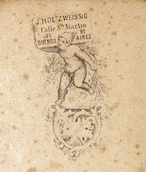 Albumen Back card from J. Holtzweissig with foxing