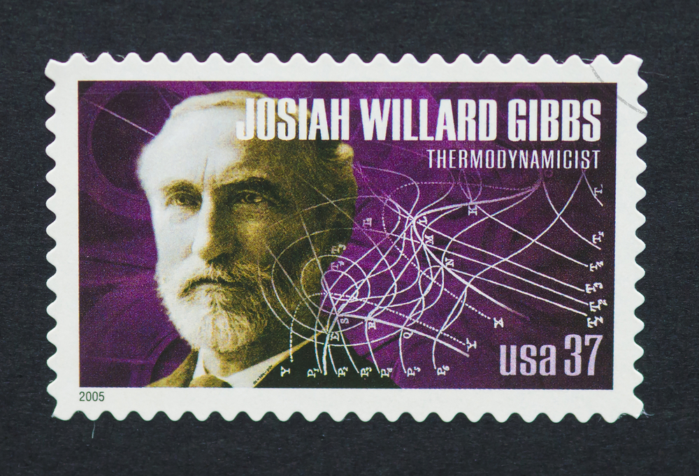 a postage stamp printed in USA showing an image of Josiah Willard Gibbs(catwalker)s