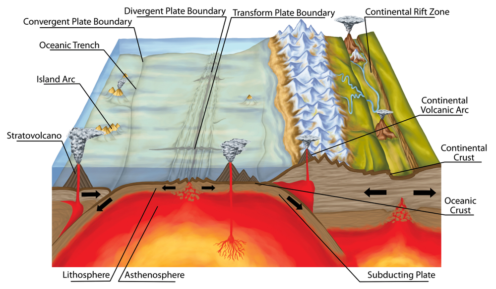 Plate tectonics, tectonic processes, interactions of the tectonic plates, types of plate boundaries(stihii)s