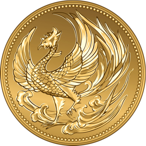 vector Japanese money, gold coin 100 000 with the image of phoenix(kavalenkava)s