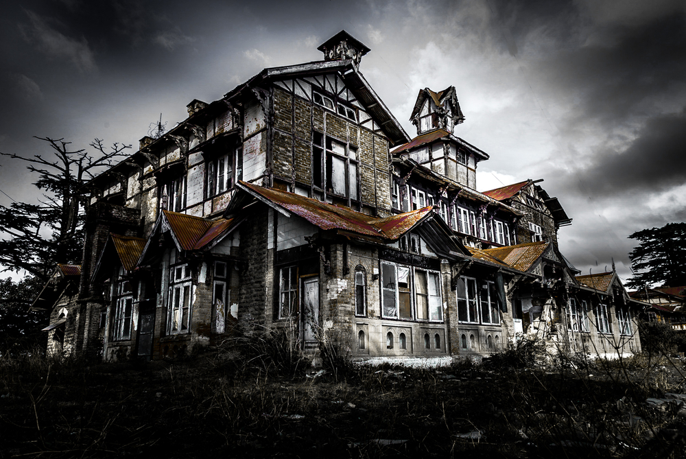 A very big and scary looking abandoned haunted building, house or castle in night(Ram Kay)s