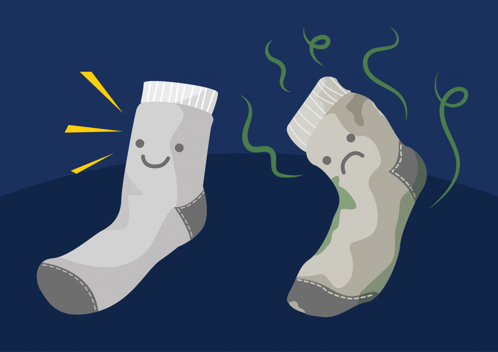 Vector illustrations of a pair of a happy new, clean and sad stinky old socks(SeaSandwich)S