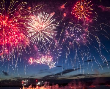 colorful fireworks on the black sky background over-water(YORIK)S