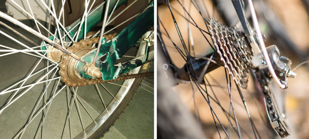 A single speed cycle has one sprocket at each end, whereas a multi speed cycle has cassettes