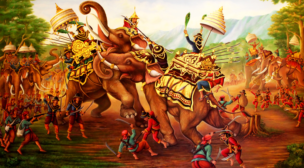 Military,War,Elephants,Painting,On,Wall,In,The,Temple.,At