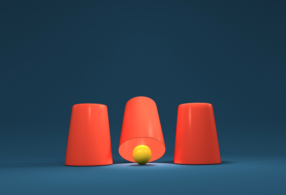3d,Render,Illustration.,A,Shell,Game:,Three,Thimbles,And,A