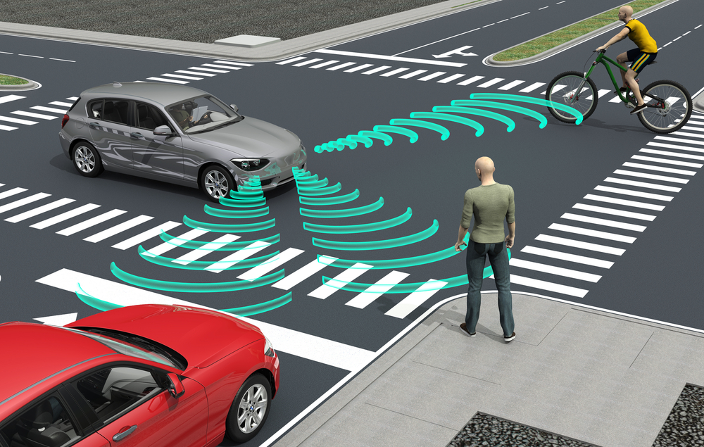 Self,Driving,Electronic,Computer,Cars,On,Road,,3d,Illustration