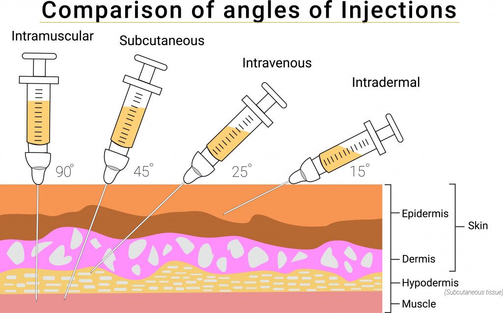 Illustration of injection syringe on the skin layers