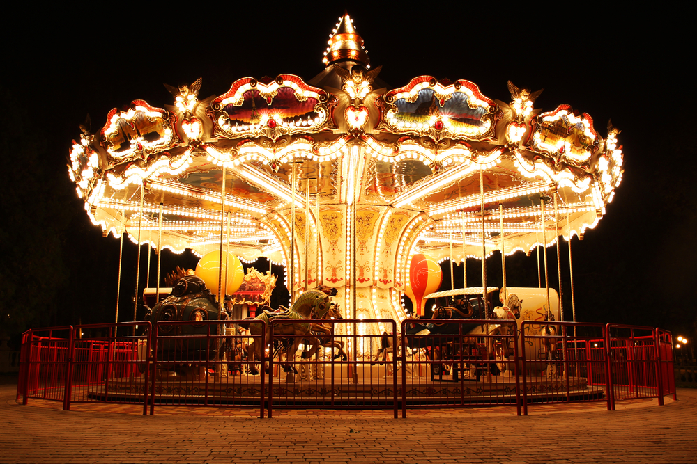 Merry-go-round,(carousel),Illuminated,At,Night.,The,Picture,Was,Taken,Near
