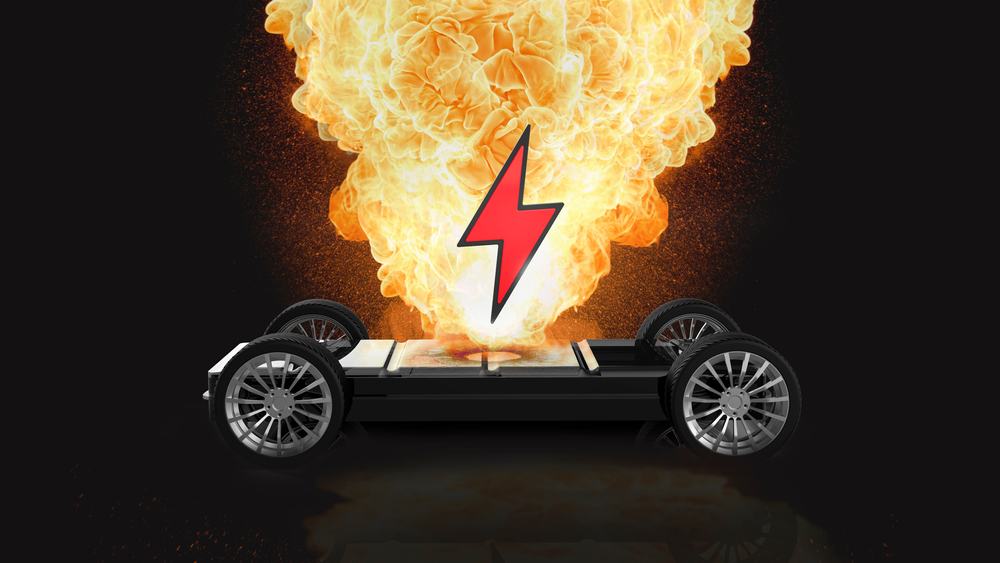 Ev,Battery,On,Fire,And,Burning,,Electric,Vehicle,Lithium,Ion.
