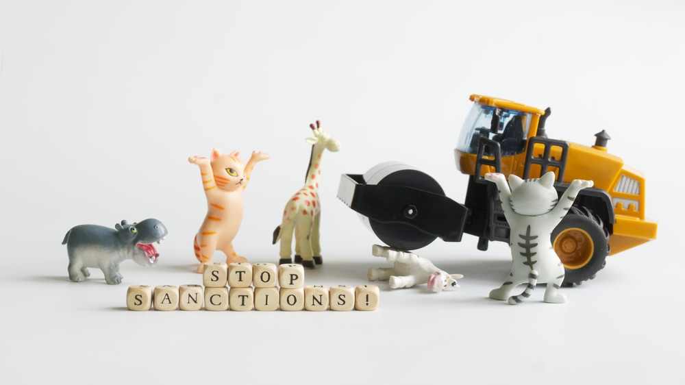 Funny,Toy,Animals,Are,Protesting,Against,The,Sanctions,Policy,,Trying