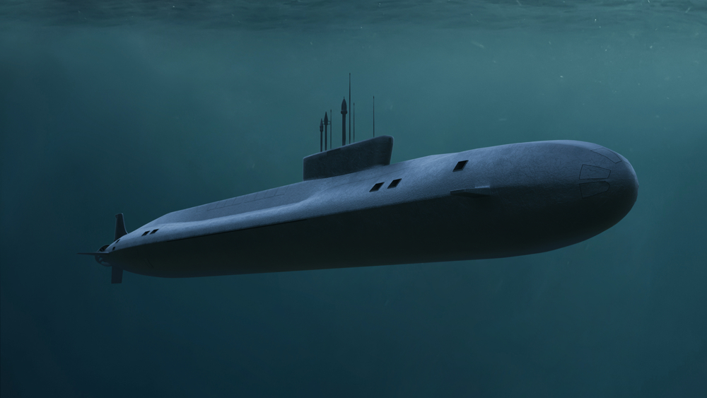 Submarine,In,Sea.,Render,3d.,Illustration.