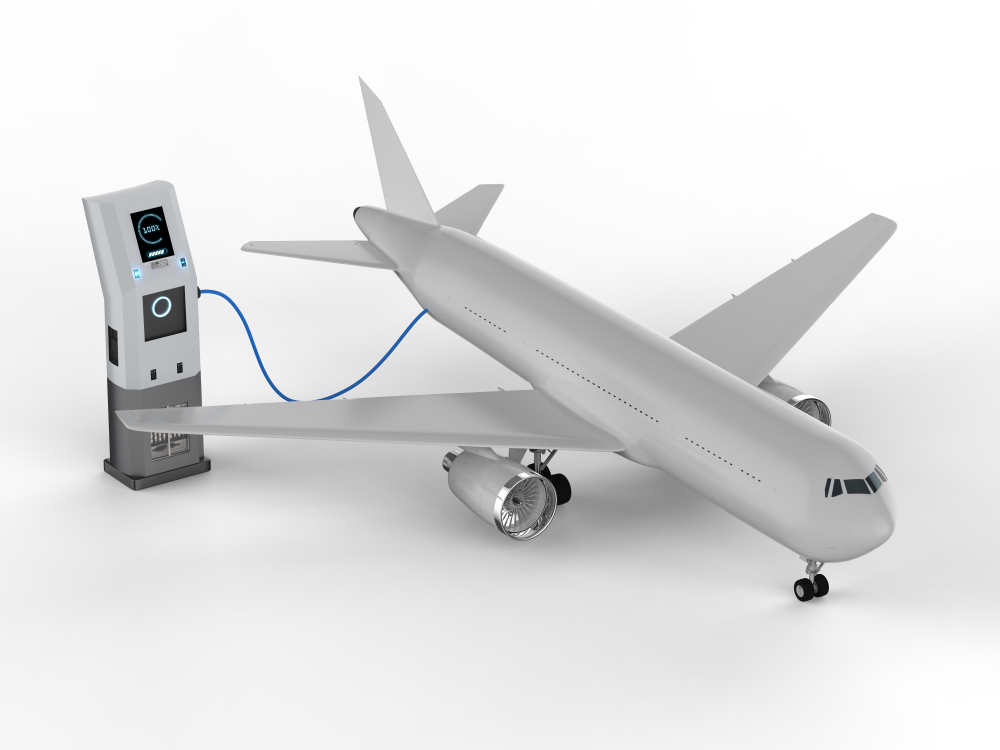 3d,Rendering,Airplane,Charges,With,Electric,Charging,Station