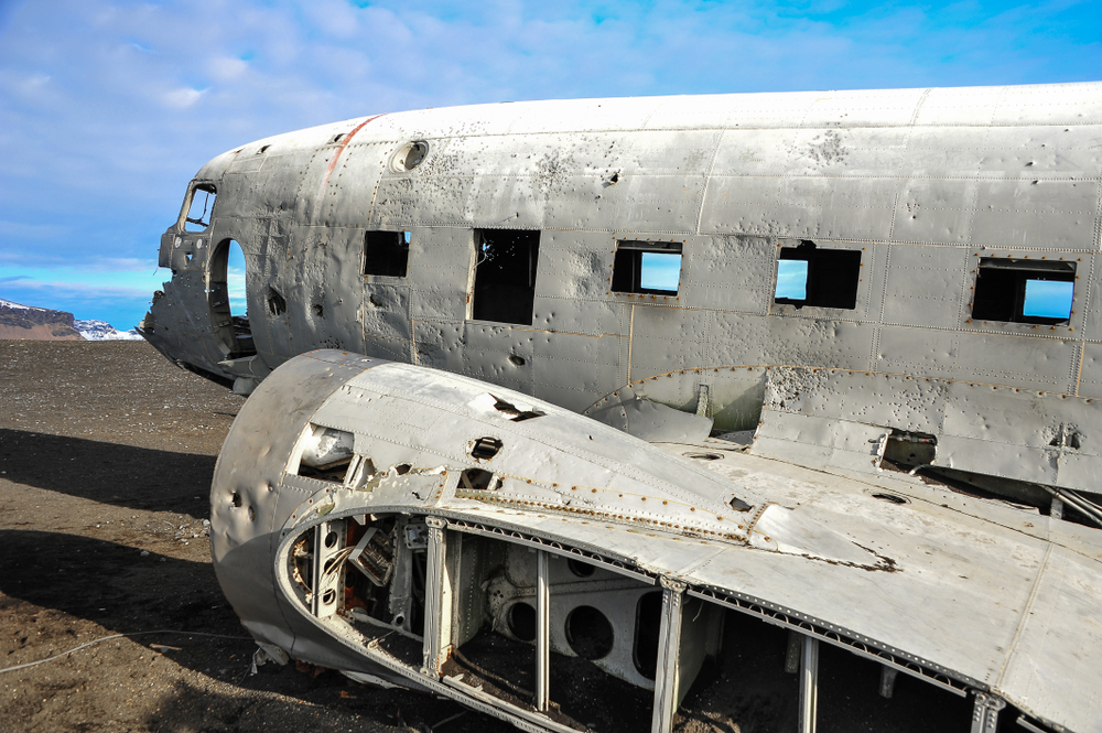 Twisted,Wreckage,Of,Abandoned,Us,Military,Plane,Sits,On,Solheimasandur