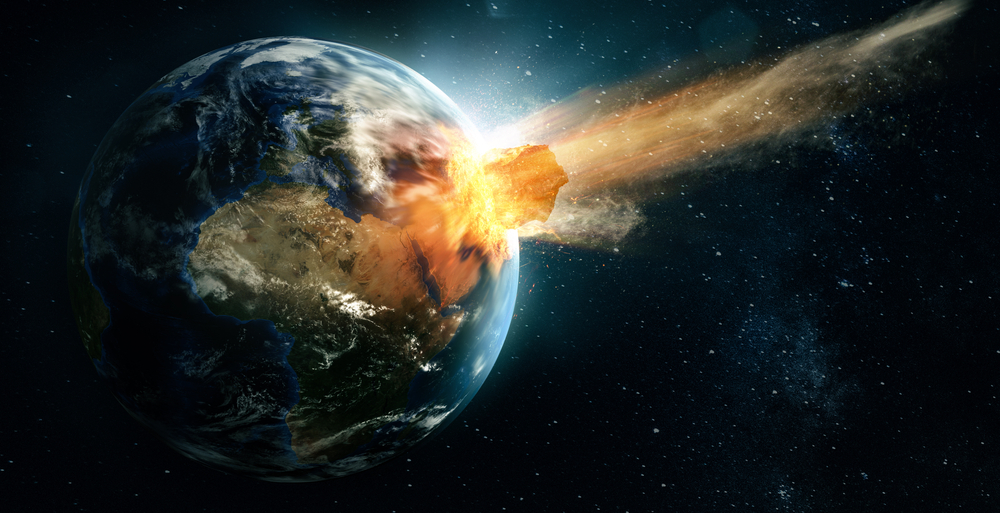 Asteroid,Hits,Earth,(3d,Rendering)