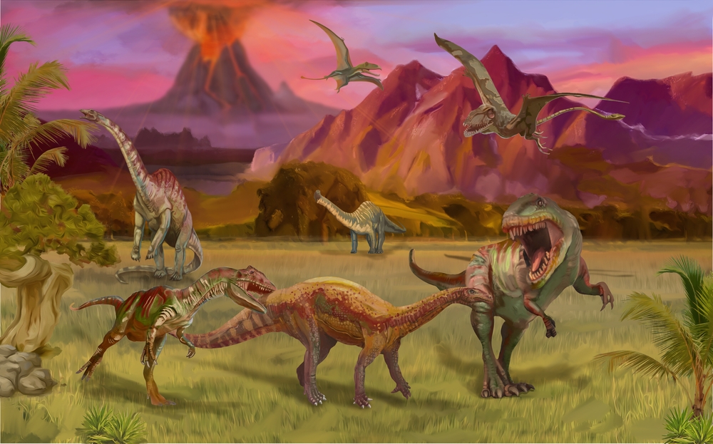 Scene,With,Dinosaurs,Asteroid,Explosion,At,The,End,Of,The