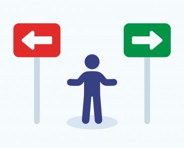 Man making decision on direction choice icon vector graphic
