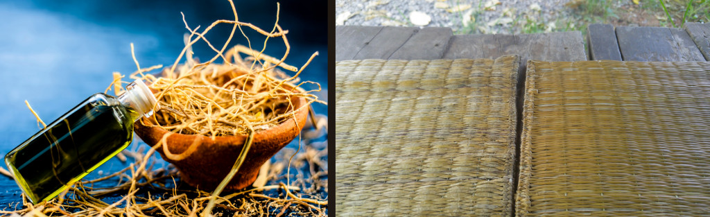 The roots of vetiver, also known as Khus, are dried and woven into mats