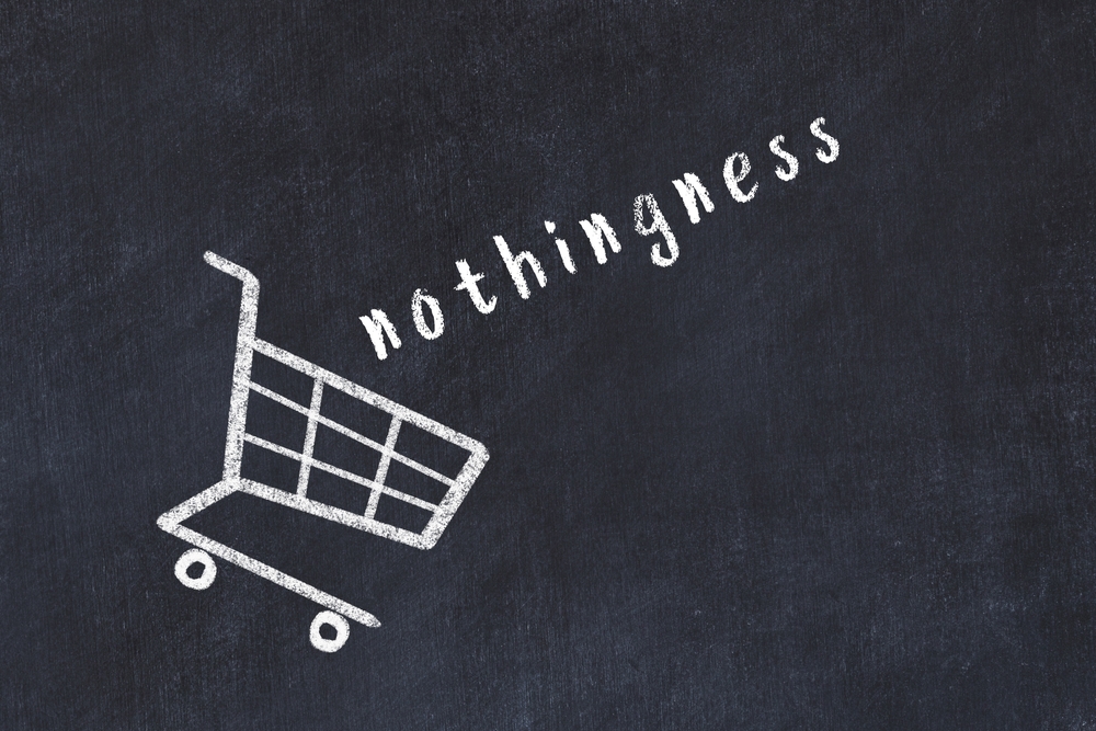 Chalk,Drawing,Of,Shopping,Cart,And,Word,Nothingness,On,Black