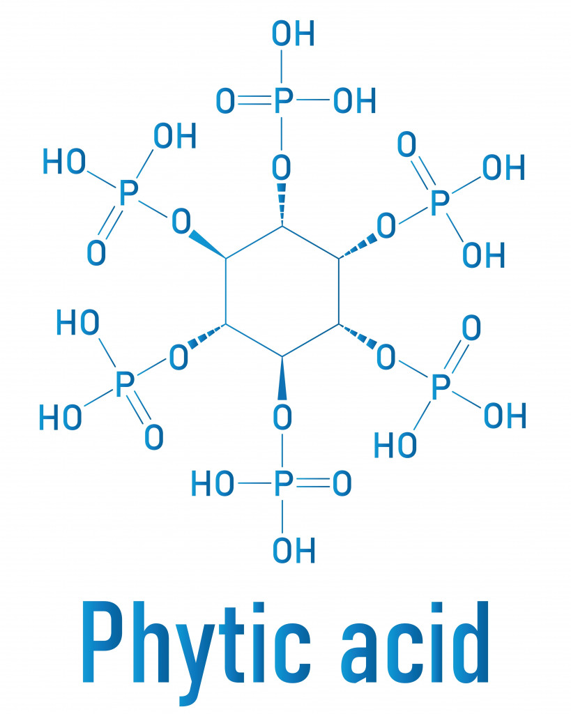 Phytic acid or hexakisphosphate, IP6, phytate molecule. Present in seeds and grains of many plants, acting as storage form of phosphorus. Skeletal formula.